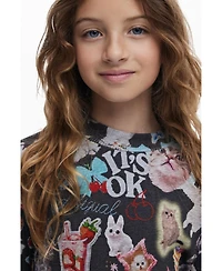 Desigual Girls's Long sleeve cat skater dress