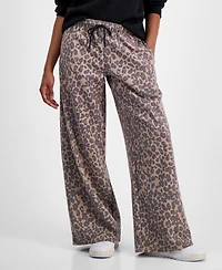 Madden Girl Juniors' Wide-Leg Leopard-Print Sweatpants