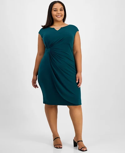 Connected Plus Faux-Wrap Sleeveless Sheath Dress