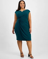 Connected Plus Faux-Wrap Sleeveless Sheath Dress