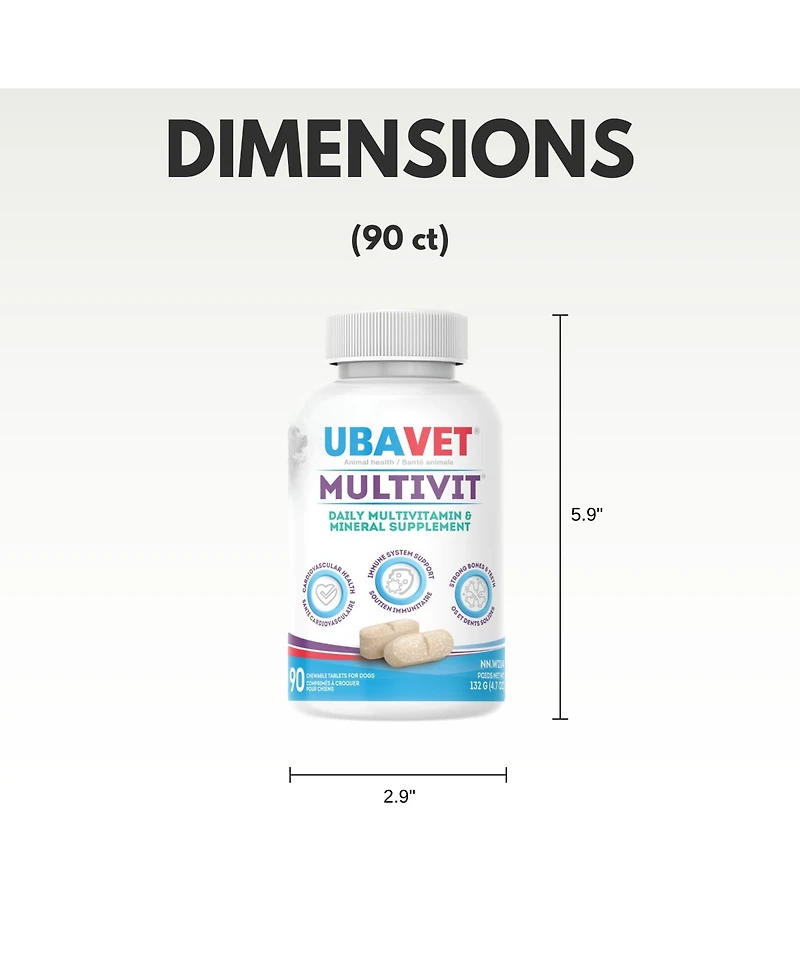 Ubavet Multivit Daily Vitamin and Mineral Tablet for Dogs – Comprehensive Nutritional Support – (90 ct)
