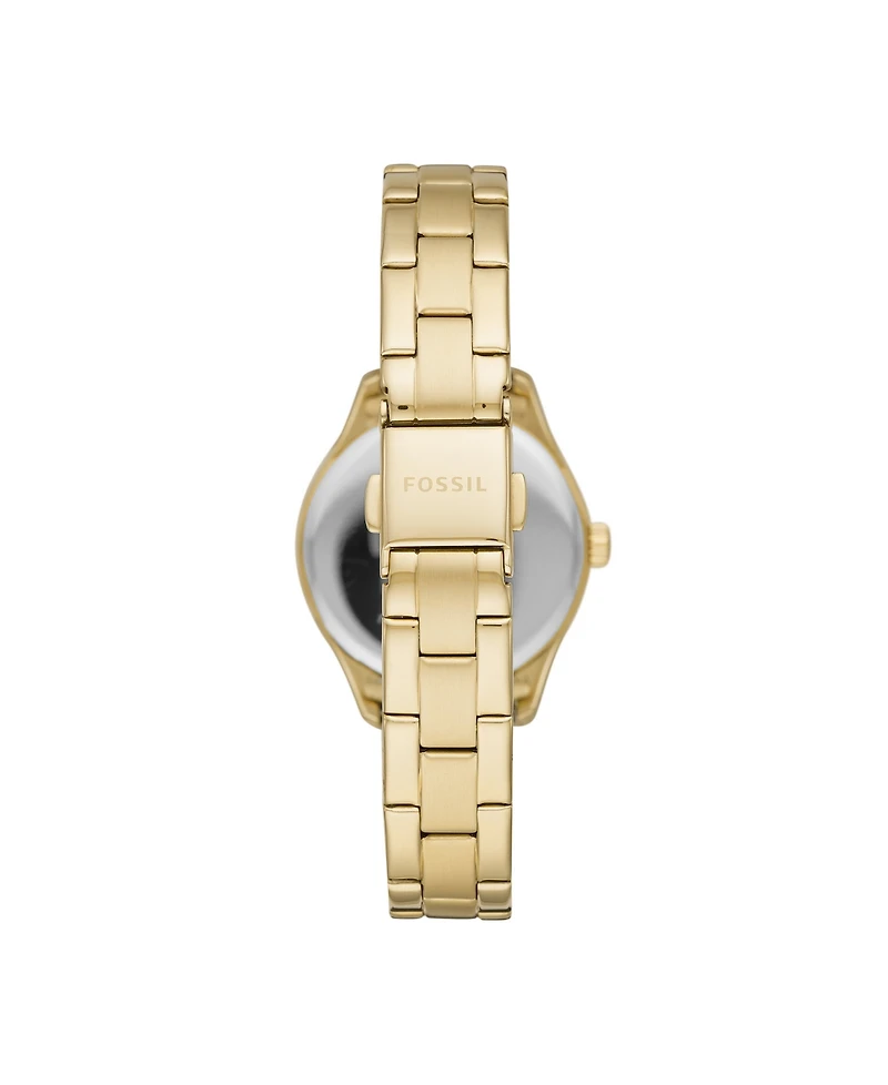 Fossil Women's Rye Three-Hand Date Gold-Tone Stainless Steel Watch, 30mm
