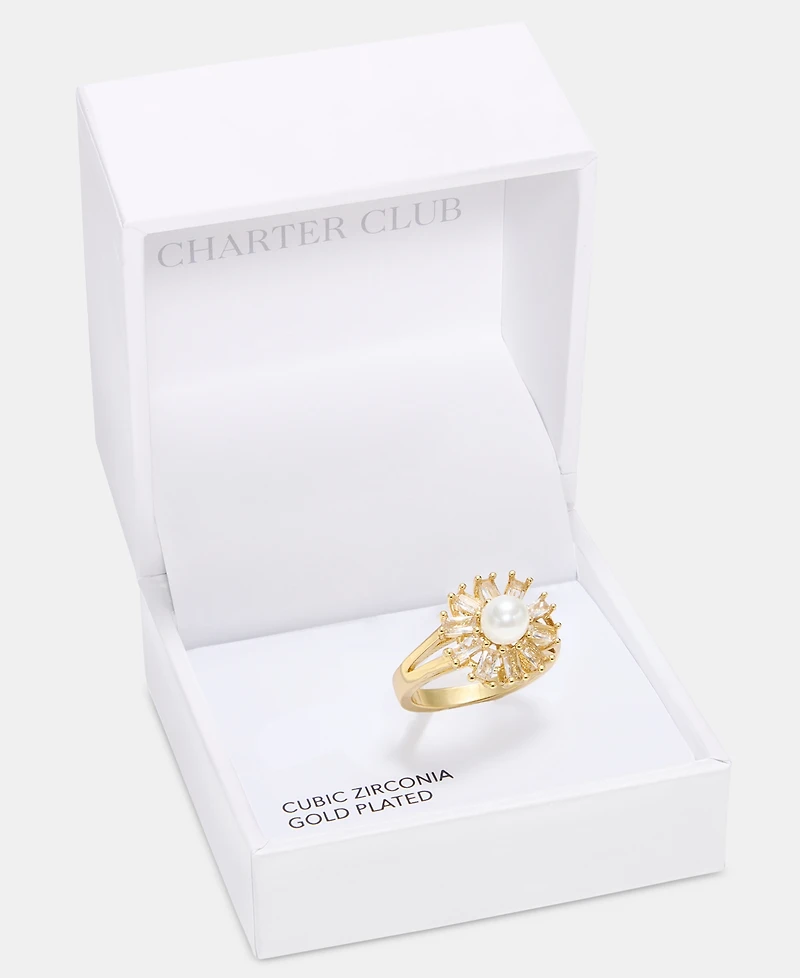 Charter Club Cubic Zirconia & Imitation Pearl Statement Ring, Macy's Exclusive