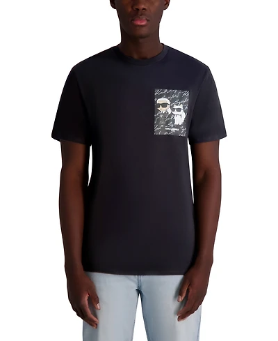 Karl Lagerfeld Paris Men's & Choupette Relaxed Fit Short Sleeve Signature Chest Graphic T-Shirt