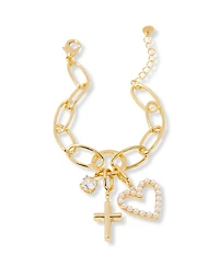 brook & york Gold Plated Cami Birthstone Cross Charm Chain Bracelet