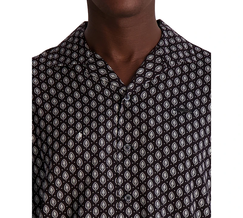 Karl Lagerfeld Paris Men's Relaxed Fit Short Sleeve Medallion Print Button-Front Camp Shirt