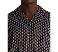 Karl Lagerfeld Paris Men's Relaxed Fit Short Sleeve Medallion Print Button-Front Camp Shirt