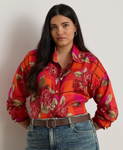 Lauren Ralph Plus Printed Linen Shirt
