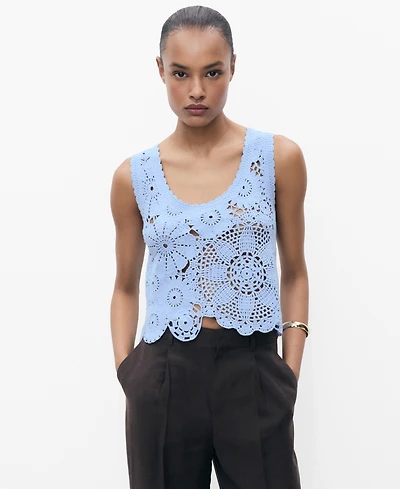 Mango Women's Flowers Crochet Top