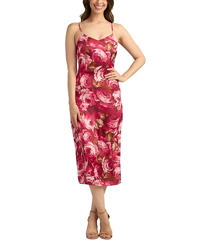 Bcx Juniors' Printed Stretch Satin Slip Dress