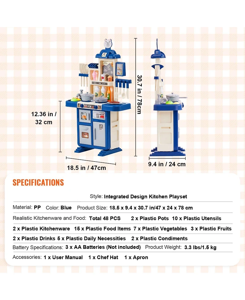 Slickblue 48 Piece Kids Kitchen Playset Pretend Cooking Toy with Pots Pans and Utensils