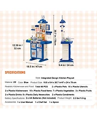 Slickblue 48 Piece Kids Kitchen Playset Pretend Cooking Toy with Pots Pans and Utensils