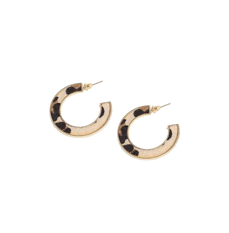 Sohi Women's Metallic Animal Print Hoop Earrings