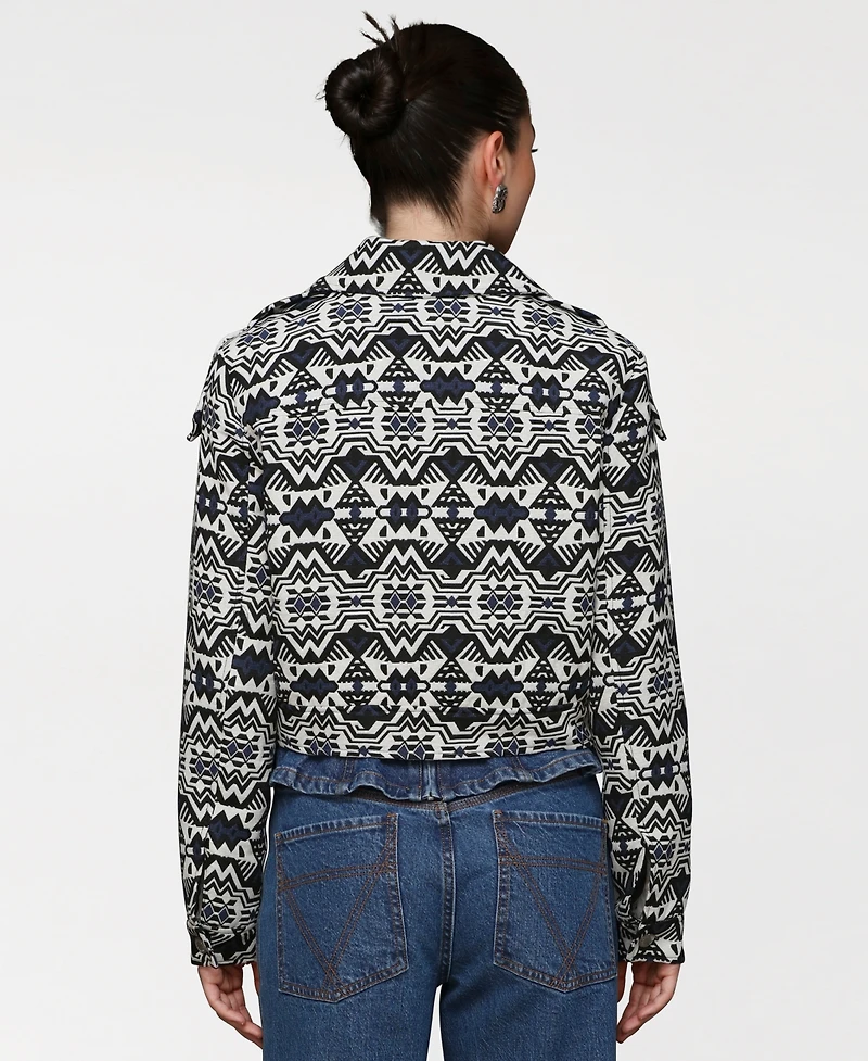 Avec Les Filles Women's Printed Cropped Trucker Jacket