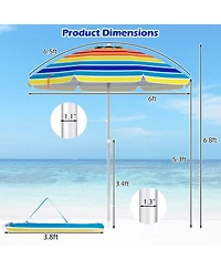 Gymax 6.5 Ft Beach Umbrella UPF50+ Sun Protection Portable Sunshade Parasol for Sand