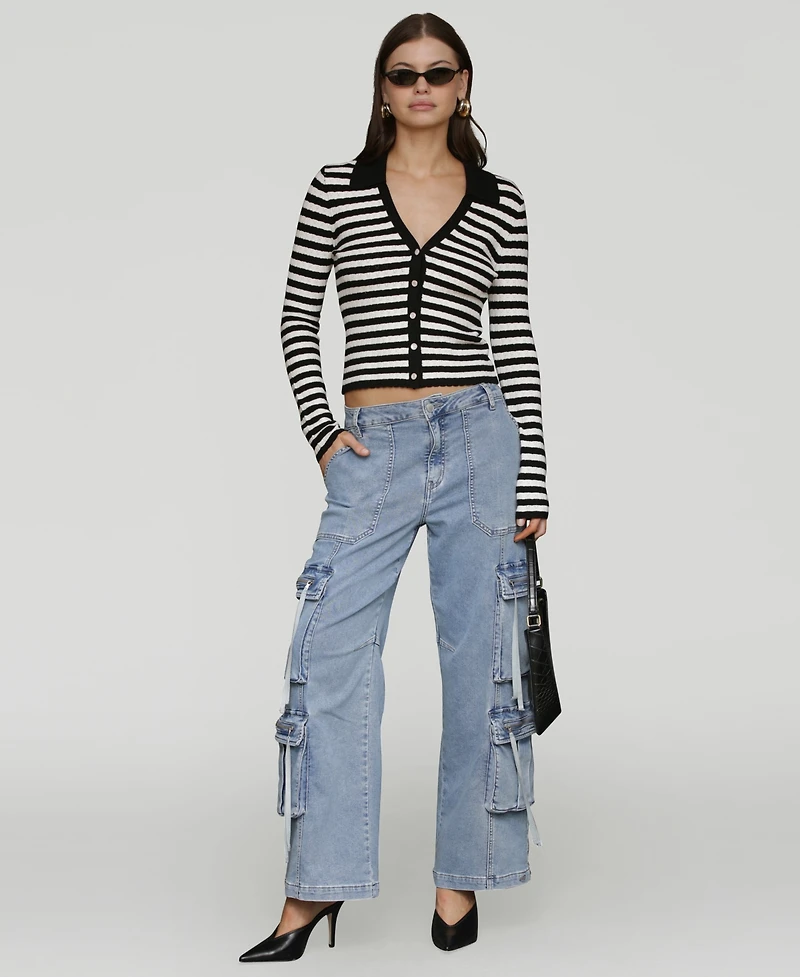 Avec Les Filles Women's Multi Pocket Wide-Leg Cargo Jeans