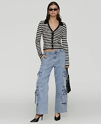 Avec Les Filles Women's Multi Pocket Wide-Leg Cargo Jeans