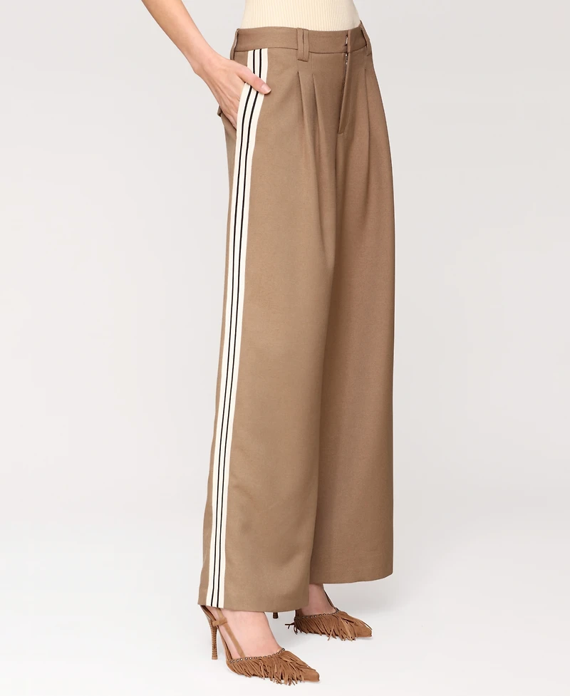 Avec Les Filles Women's High Rise Side-Stripe Pleat-Front Pants