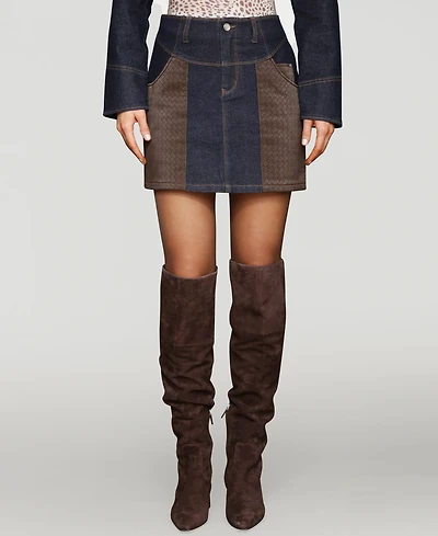 Avec Les Filles Women's Faux-Leather-Trim Western Mini Skirt