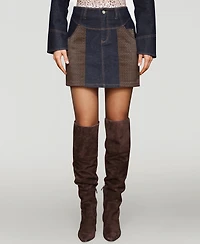 Avec Les Filles Women's Faux-Leather-Trim Western Mini Skirt