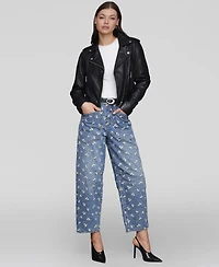 Avec Les Filles Women's Embroidered Barrel-Leg Jeans