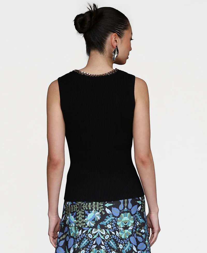Avec Les Filles Women's Chain-Trim Ribbed Knit Tank Top