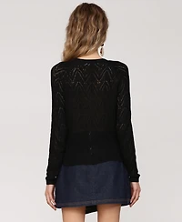 Avec Les Filles Women's Pointelle Knit V-Neck Cardigan