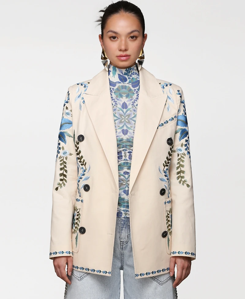 Avec Les Filles Women's Embroidered Double-Breasted Blazer