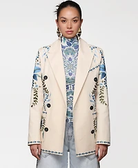Avec Les Filles Women's Embroidered Double-Breasted Blazer