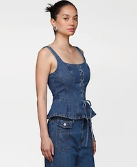 Avec Les Filles Women's Denim Lace-Up Peplum Top