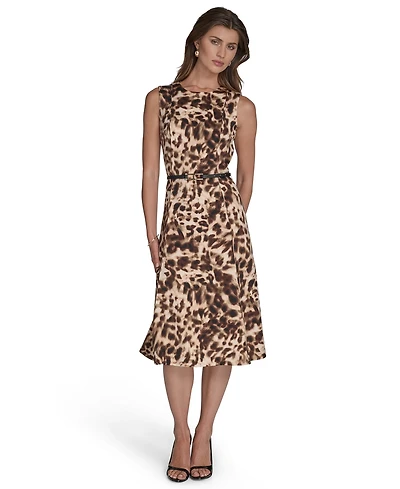 Halston Women's Printed Scuba Crepe A-line Dress