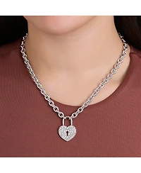 Jessica Simpson Silver-Tone Pave Crystal Heart Lock Necklace
