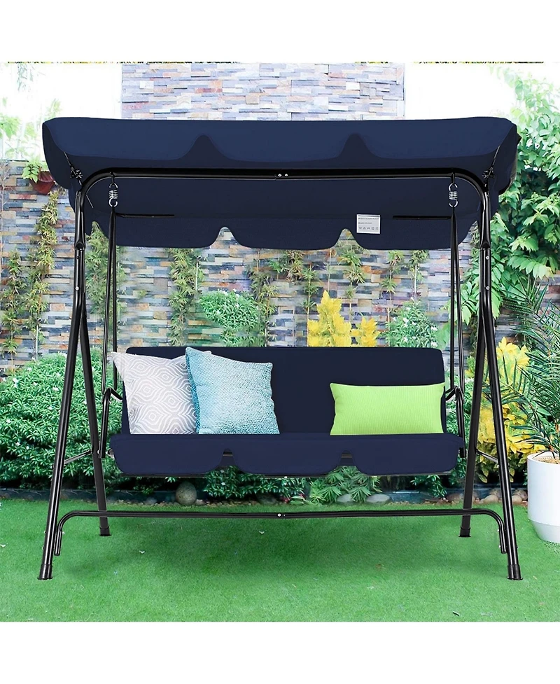 Boyel Living 3-Person Metal Patio Swing with Removable Cushion Patio Swing Outdoor Porch Swing Chair for Adults for Garden Backyard Deck