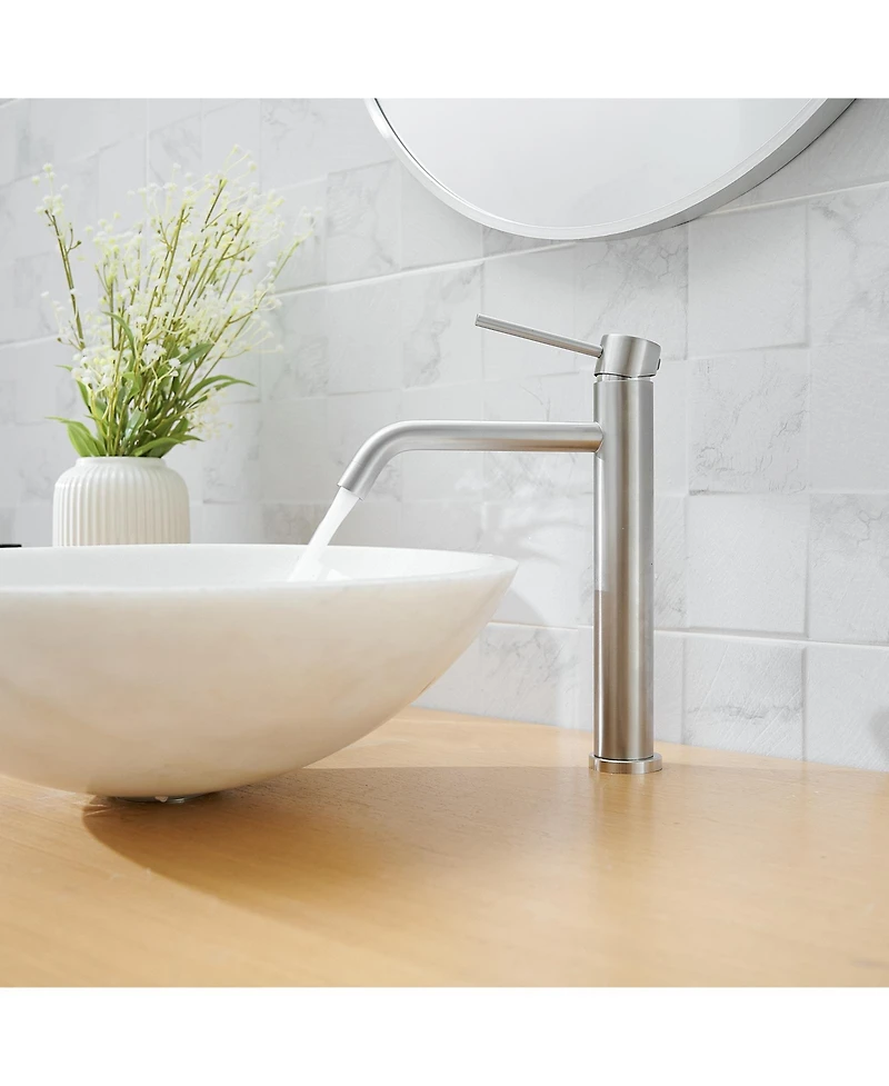 Greenspring Modern Single Hole Single Handle Vessel Bathroom Vanity Sink Faucet With Pop Up Drain Without Overflow in Brushed Nickel