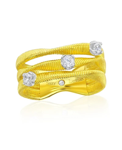 Suzy Levian New York Golden Helix Sterling Silver Cubic Zirconia Coil Three Row Twisted Ring