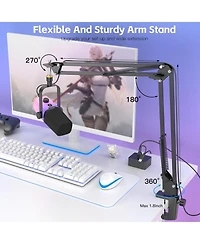 ZealSound Usb Gaming Microphone Pc Mic w/ Rgb for Streaming, Podcast, Vocal Recording, Asmr, Noise Cancellation, Mute Button, Gain Knob, Desktop Arm
