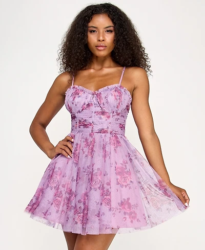 City Studios Juniors' Printed Glitter Tulle Fit & Flare Dress