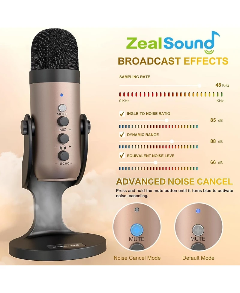 ZealSound Usb Microphone k66g Gold and Furry Microphone Cover Bundle