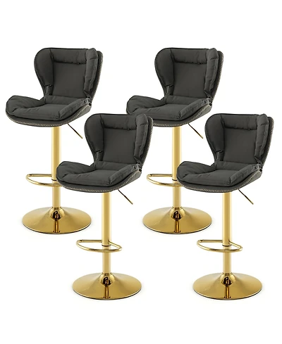 Gymax Adjustable Bar Stool Set of 4 Leathaire Bar Chairs w/ Padded Seat & Footrest