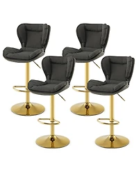 Gymax Adjustable Bar Stool Set of 4 Leathaire Bar Chairs w/ Padded Seat & Footrest