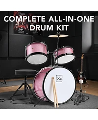 Best Choice Products Kids Beginner 3-Piece Drum, Musical Instrument Set w/ Sticks, Cushioned Stool, Drum Pedal