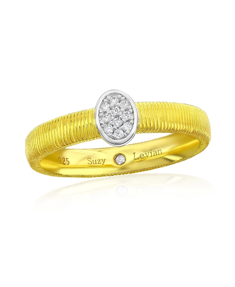 Suzy Levian New York Golden Helix Sterling Silver Cubic Zirconia Oval Coil Ring