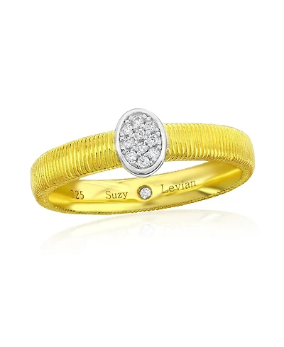 Suzy Levian New York Golden Helix Sterling Silver Cubic Zirconia Oval Coil Ring