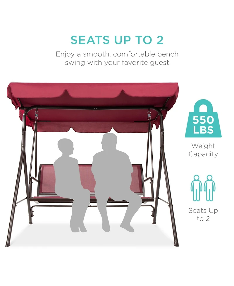 Best Choice Products 2-Seater Outdoor Adjustable Canopy Swing Glider Patio Bench w/ Textilene, Steel Frame
