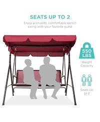 Best Choice Products 2-Seater Outdoor Adjustable Canopy Swing Glider Patio Bench w/ Textilene, Steel Frame