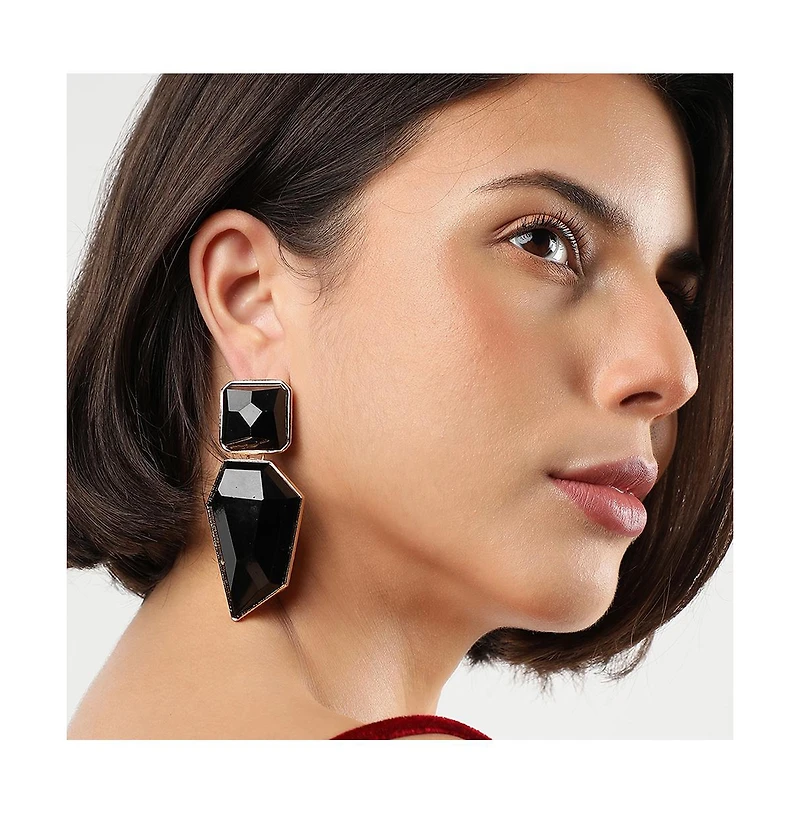 Sohi Women's Black Abstract Stone Drop Earrings