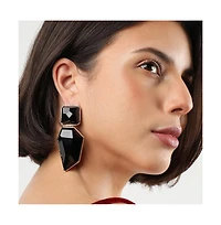 Sohi Women's Black Abstract Stone Drop Earrings