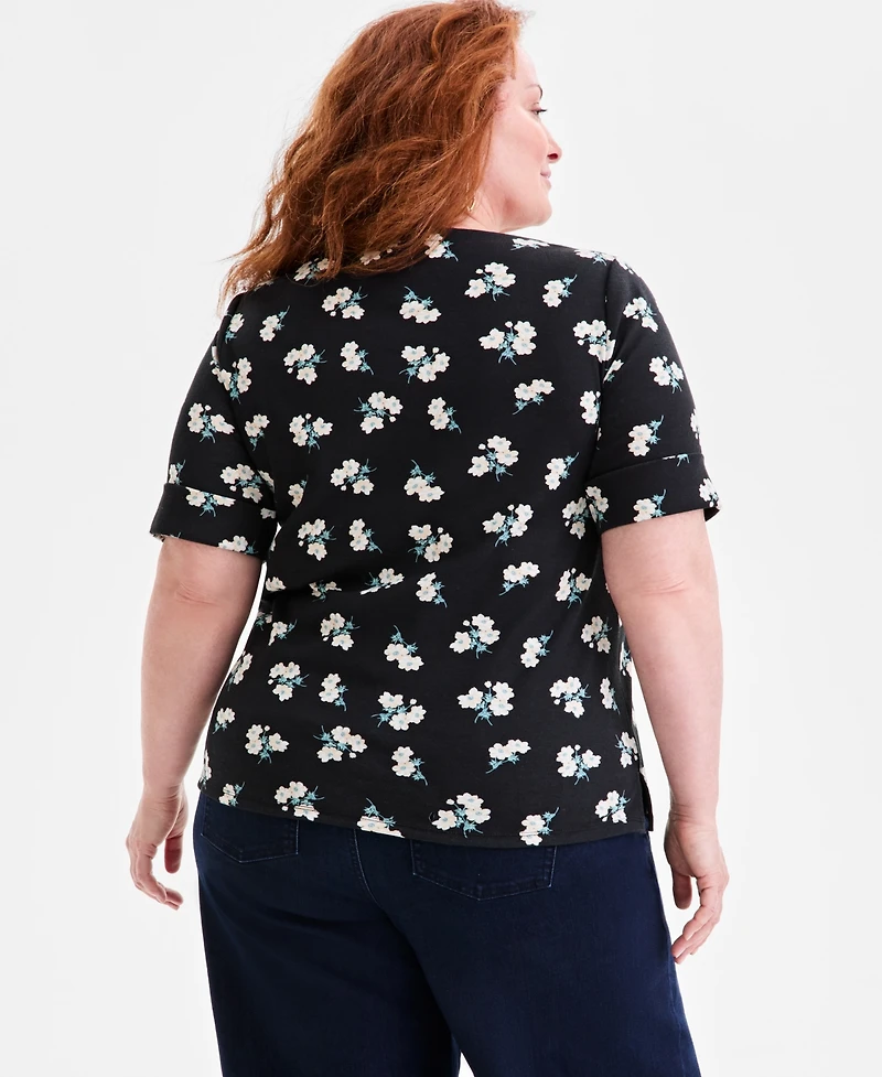 Style & Co Plus Printed Elbow-Sleeve Knit Top