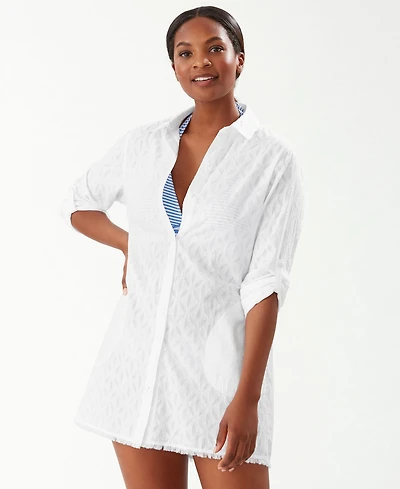 Tommy Bahama Women's Cotton Boyfriend Shirt Cover-Up