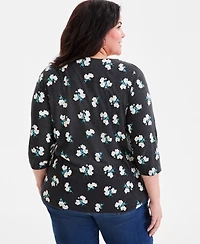 Style & Co Plus Printed V-Neck 3/4-Sleeve Top
